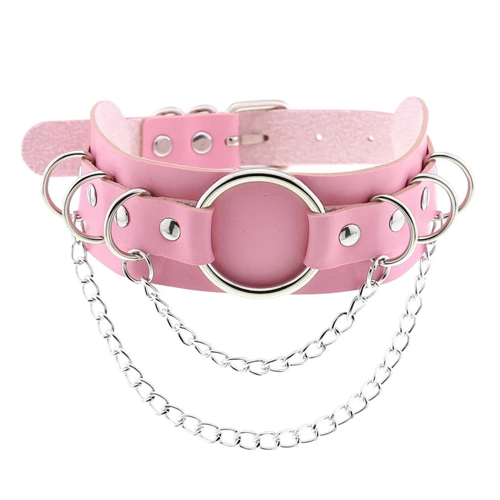 DIEZI Harajuku Pink PU Leather Star Heart Flower Choker Necklace Torques For Women Men Gothic Pink PU Leather -I’m Over 21 - She Vibess By C2P