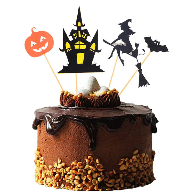 Halloween Cake Top Decoration DIY Cake Topper Castle Witch Pumpkin Cake Insert Flag Halloween Party Atmosphere Supplies - She Vibess By C2P