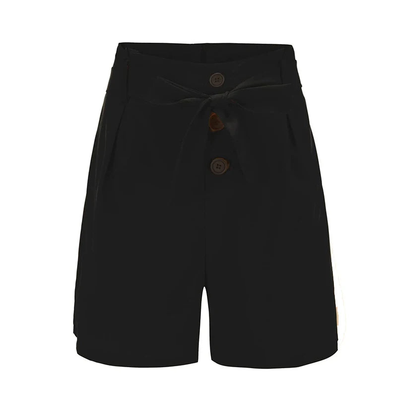 Y2K Solid Button Front Shorts Tie Waist Beach Summer High Waist Shorts Women's Clothing - She Vibess By C2P