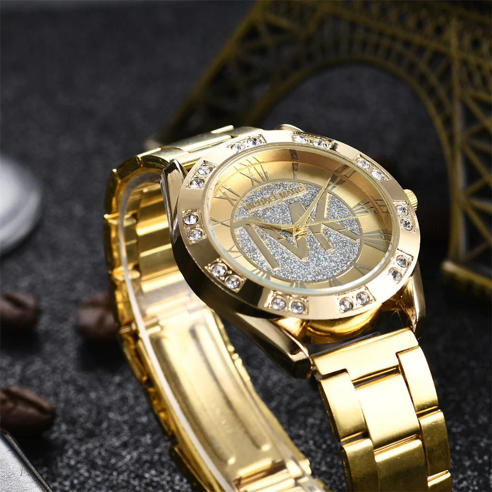 Luxury Women's Watch Fashion 2025 Diamonds TVK Quartz Watch Business Stainless Steel Gold Ladies Clock Gift Wristwatch - She Vibess By C2P