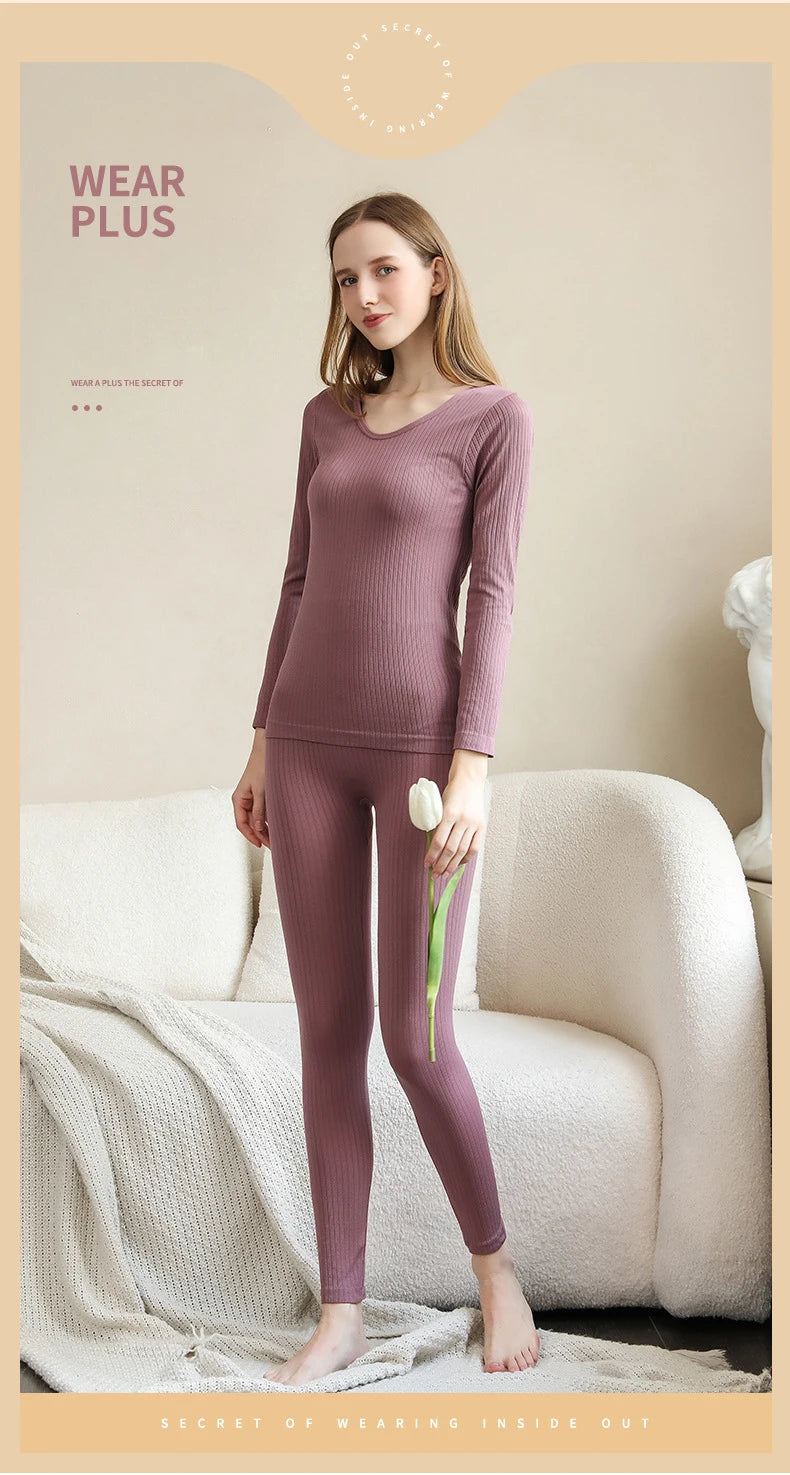 1 Set Warm Thermal Underwear Sexy Ladies Intimates Long Johns Women Shaped Sets Female Middle Collar Thermal Shaping Clothes - She Vibess By C2P