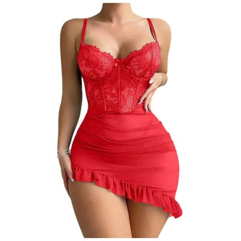 Transparent Underwire Bra Erotic Set Sexy Fairy Lingerie Women's See Through Lace Nightdress Pajamas Sets Delicate Sexy Nighty-I’m Over 21 - She Vibess By C2P