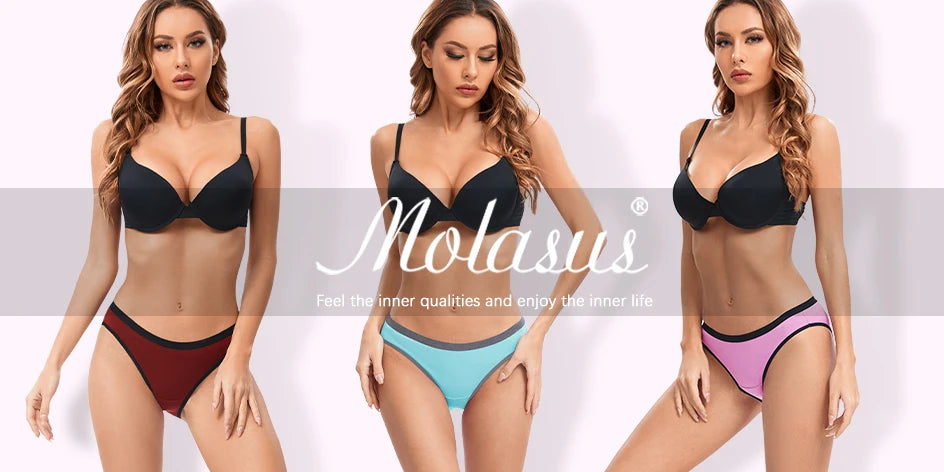 Molasus 6PCS Women High Cut Bikini Panties Breathable & Healthy Cotton Underwear Ladies No Ride Up Underpants Large Size - She Vibess By C2P