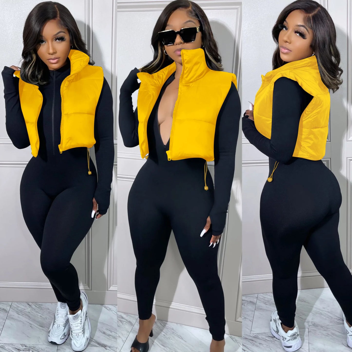Women's Winter Vest Fashion Faux Leather Padded Jacket Coat Vintage PU Black And White Female Short Waistcoat Chic Clothes Tops - She Vibess By C2P