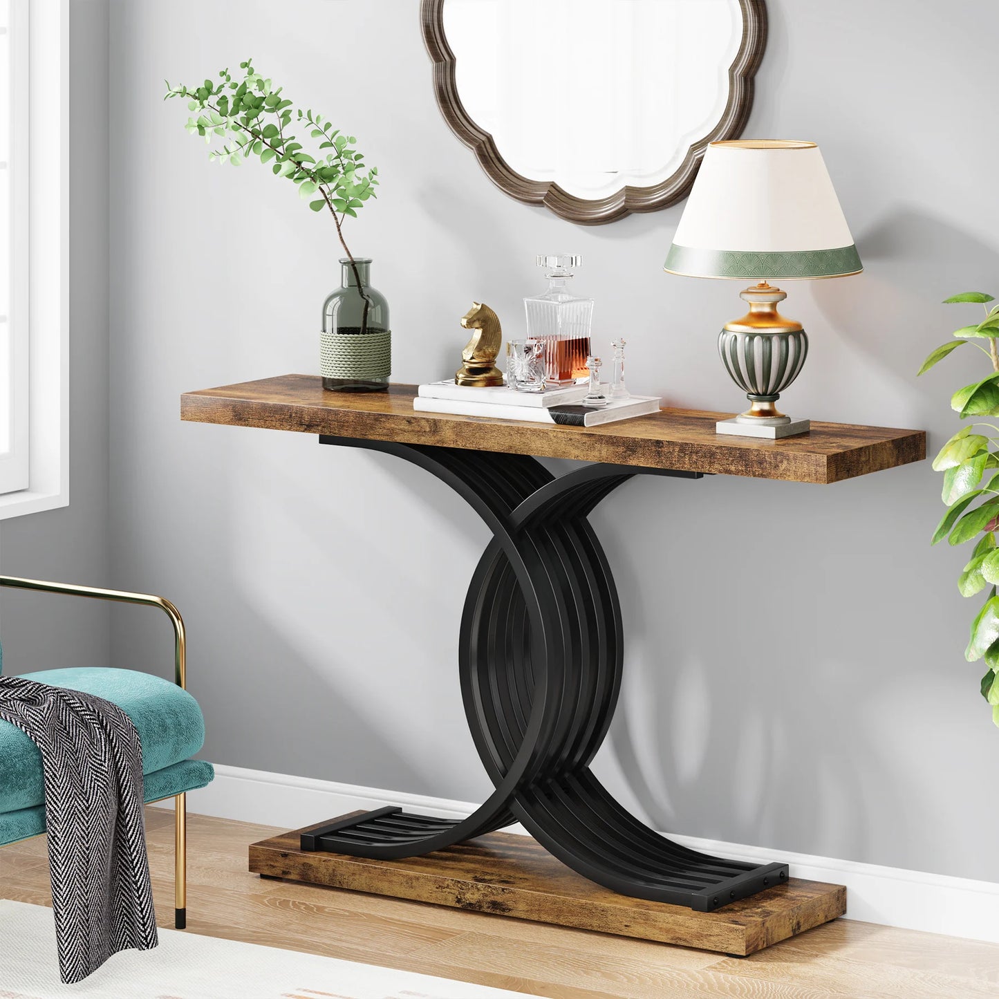 Tribesigns Gold Entryway Table, Modern 39-Inch Console Faux Marble Narrow Wood Sofa with Geometric Metal Legs - She Vibess By C2P