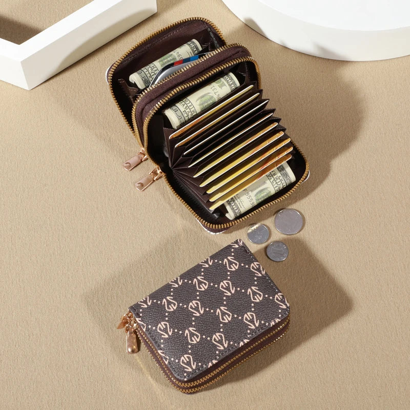 Chic Vintage Zippered Card Holder Wallet for Women - Secure Multi-Card Slots, Fashionable Faux Leather with Coin PurseLuxurious - She Vibess By C2P