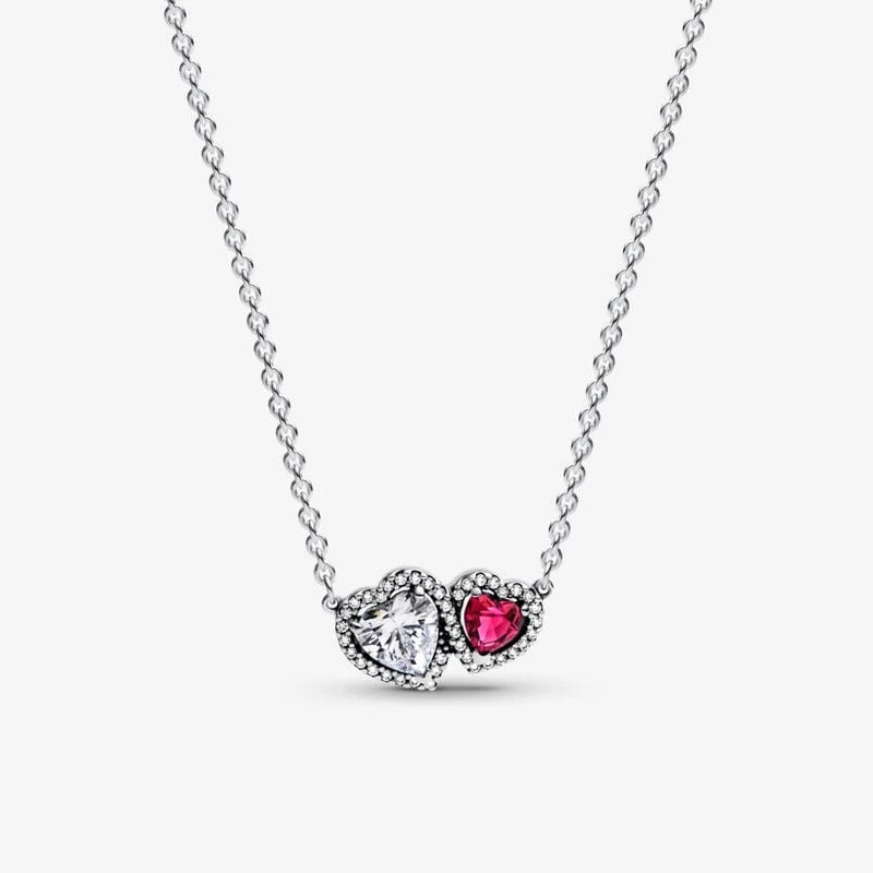 New in Rings Colorful Zircon Shining Red Heart-shaped Jewelry Sets Double Heart Classic Ring Necklace Earrings Luxury Jewelry - She Vibess By C2P