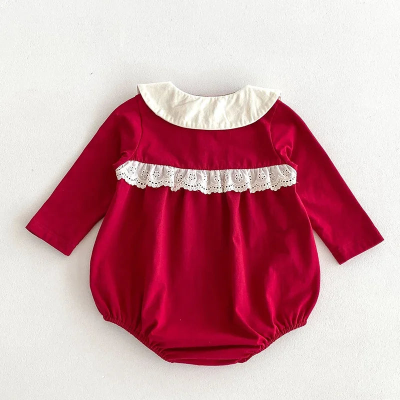 2024 New Autumn Christmas Newborn Baby Girls Long Sleeved Cotton Splicing Infant Baby Jumpsuit 0-24M Children Clothes - She Vibess By C2P