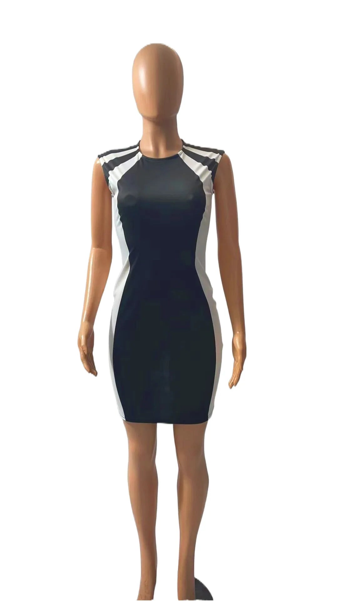 Women Wrap Hip Dress Striped Slim Fit Sleeveless Zipper Mini Dress Sheath Round Neck Casual Vestidos Office Lady Summer - She Vibess By C2P