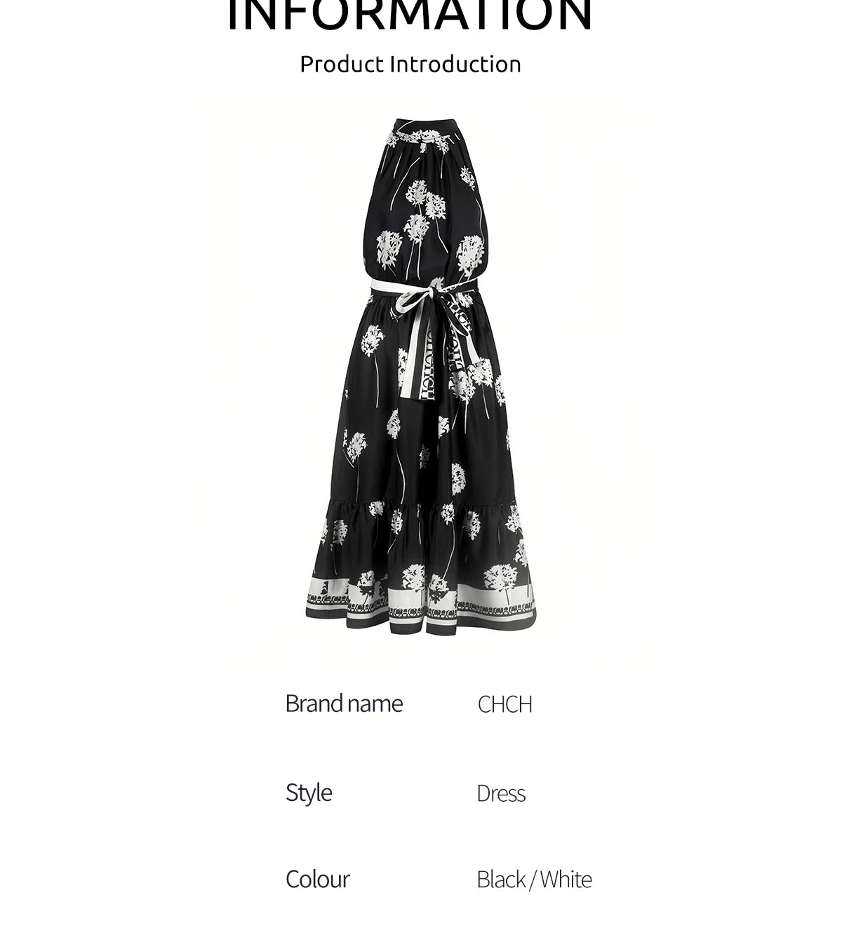 CHCH Women's Long Dress Summer New Black Printed Sexy Hanging Collar Dress Casual Party - She Vibess By C2P
