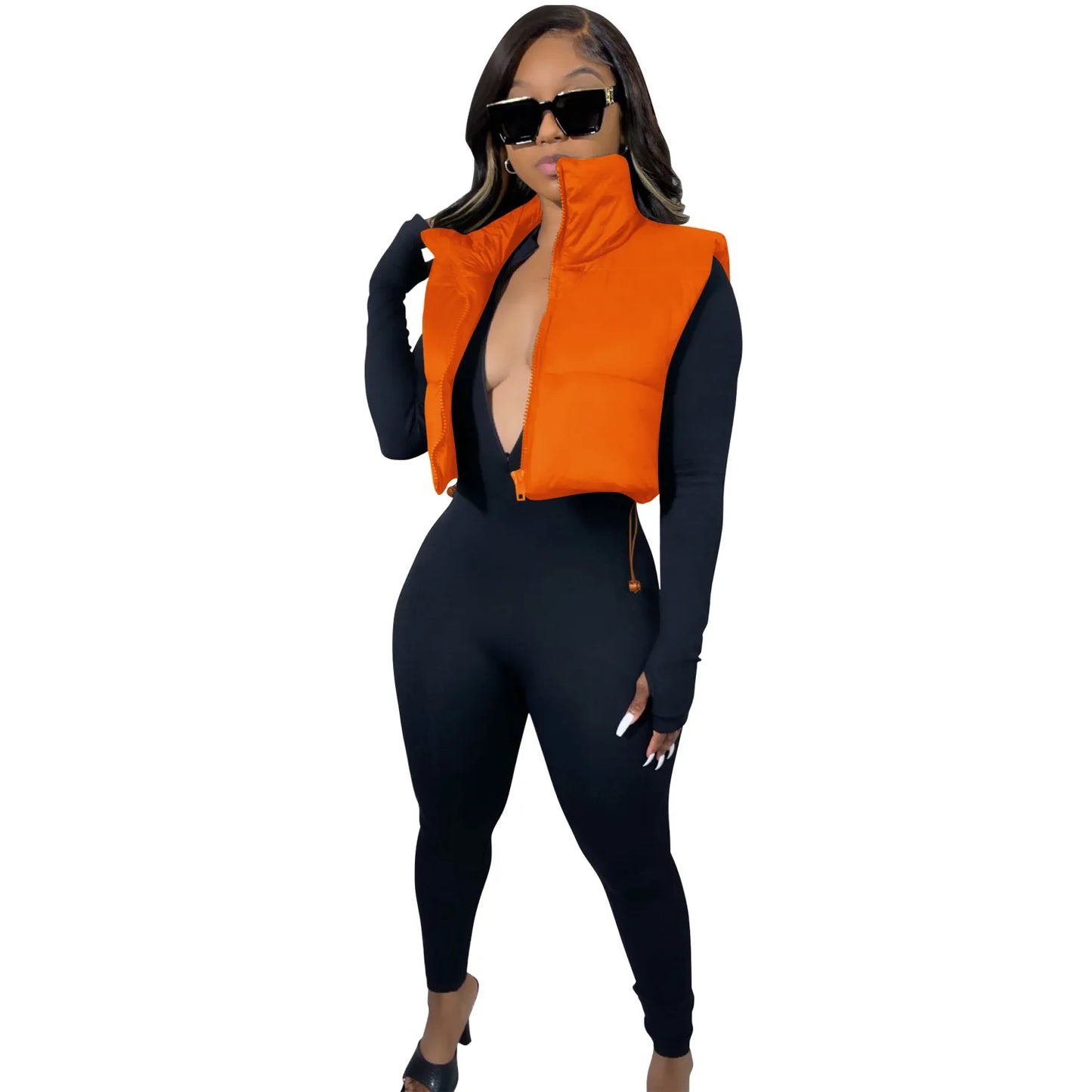 Women's Winter Vest Fashion Faux Leather Padded Jacket Coat Vintage PU Black And White Female Short Waistcoat Chic Clothes Tops - She Vibess By C2P