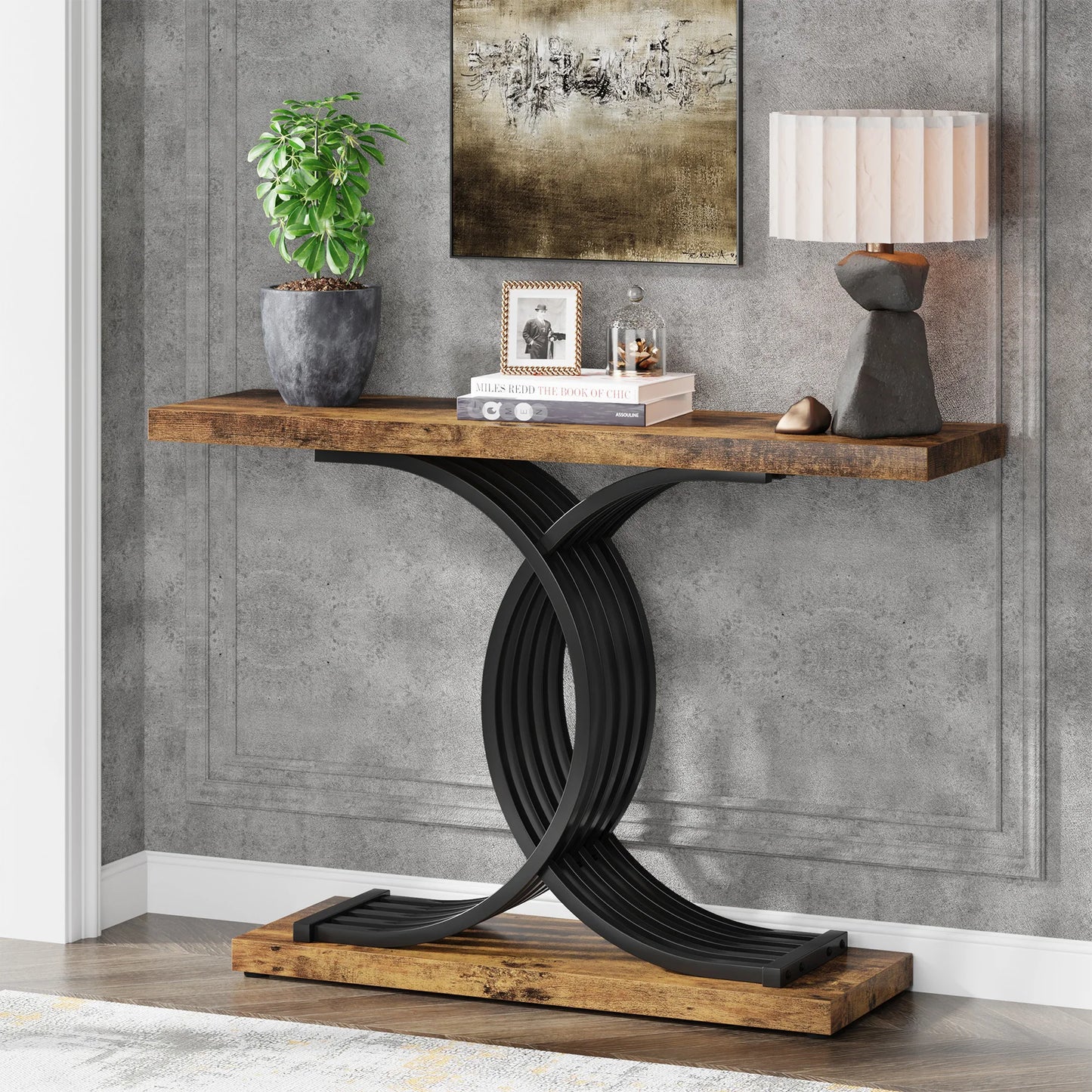 Tribesigns Gold Entryway Table, Modern 39-Inch Console Faux Marble Narrow Wood Sofa with Geometric Metal Legs - She Vibess By C2P