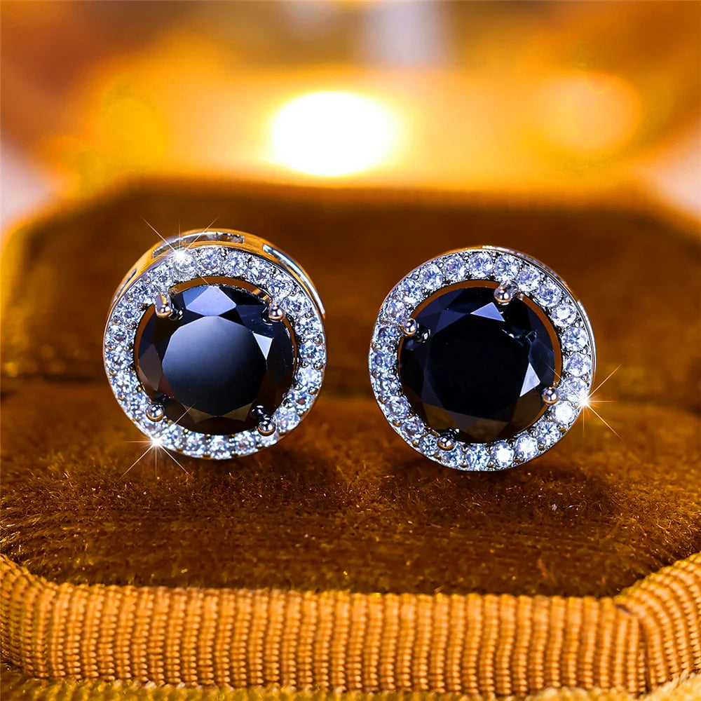 Luxury Female Crystal Purple Blue Green Round Stud Earrings Silver Color Wedding Jewelry For Women - She Vibess By C2P