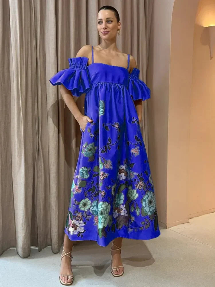 SoleVibe™ 2024 One-Shoulder Vintage Print Dress – Sexy Halter, Hidden Pockets, and Elegant Summer Party Vibes - She Vibess By C2P