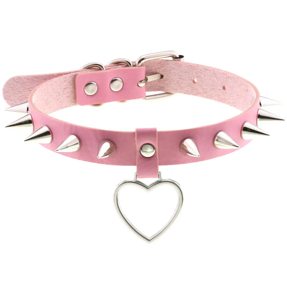 DIEZI Harajuku Pink PU Leather Star Heart Flower Choker Necklace Torques For Women Men Gothic Pink PU Leather -I’m Over 21 - She Vibess By C2P