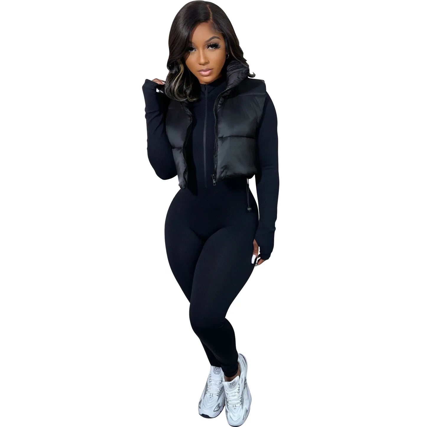 Women's Winter Vest Fashion Faux Leather Padded Jacket Coat Vintage PU Black And White Female Short Waistcoat Chic Clothes Tops - She Vibess By C2P
