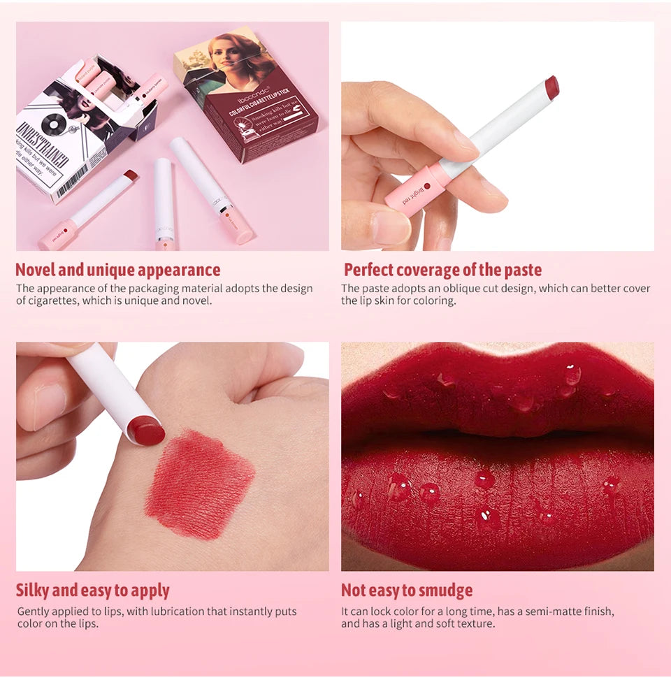 4 pcs/set Cigarette Lipstick Set Long Lasting Lip Glaze Matte Lip Gloss Waterproof Lip Stick Tube Nude Lip Tint Makeup Cosmetics - She Vibess By C2P