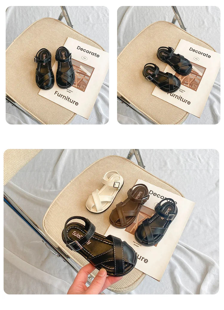 Girl's T-strap Shoes Hollow Out British Style Soft Classic Children Mary Janes 23-34 Infant Round Toe Flat Summer Kids Sandals - She Vibess By C2P