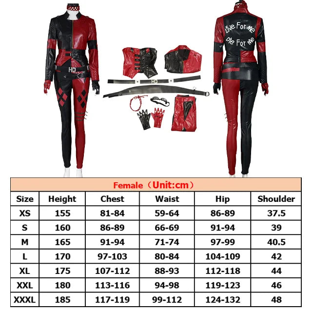 Movie Super Villain Fantasy Female Quinzel Cosplay Costume Black Red Jacket Coat Pants Women Halloween Carnival Disguise Suit-I’m Over 21 - She Vibess By C2P