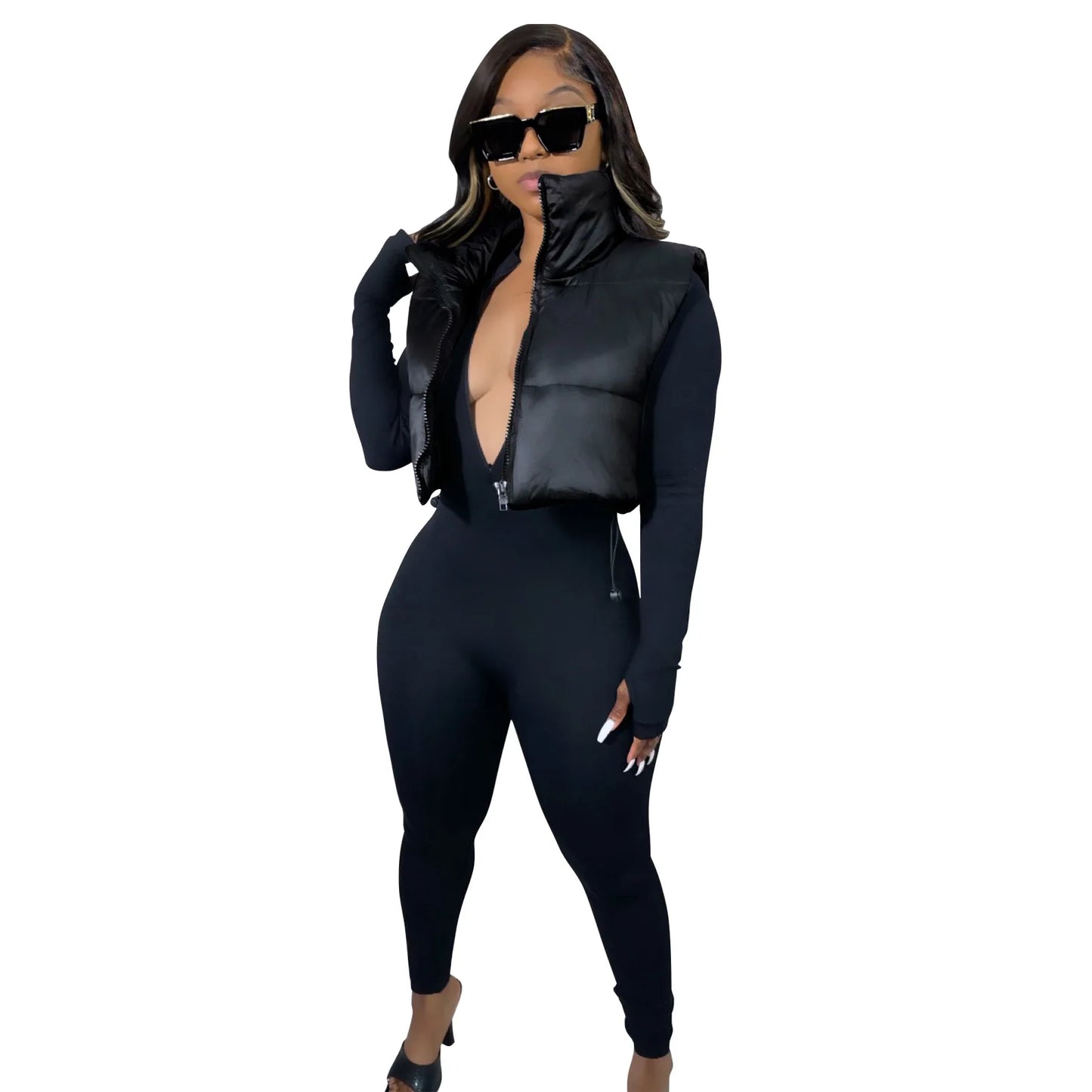 Women's Winter Vest Fashion Faux Leather Padded Jacket Coat Vintage PU Black And White Female Short Waistcoat Chic Clothes Tops - She Vibess By C2P