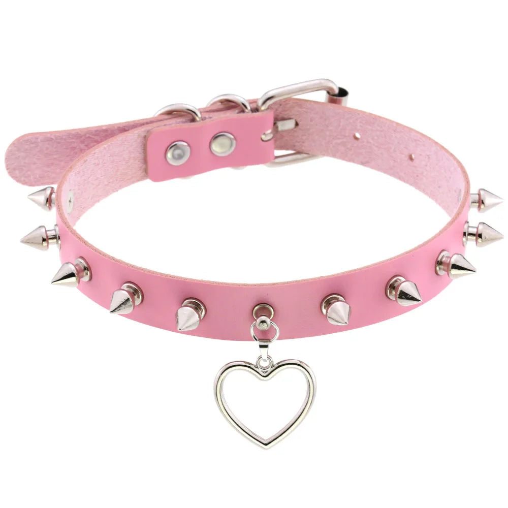 DIEZI Harajuku Pink PU Leather Star Heart Flower Choker Necklace Torques For Women Men Gothic Pink PU Leather -I’m Over 21 - She Vibess By C2P