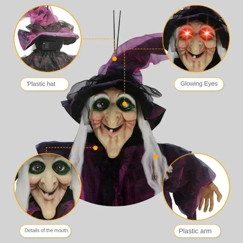 Halloween Hanging Witch Decor Skeleton with Sound Glowing Red Eyes Scary Talking Witch Halloween Decorations Haunted House Props - She Vibess By C2P