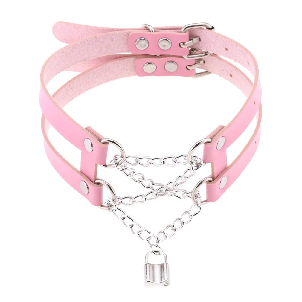 DIEZI Harajuku Pink PU Leather Star Heart Flower Choker Necklace Torques For Women Men Gothic Pink PU Leather -I’m Over 21 - She Vibess By C2P