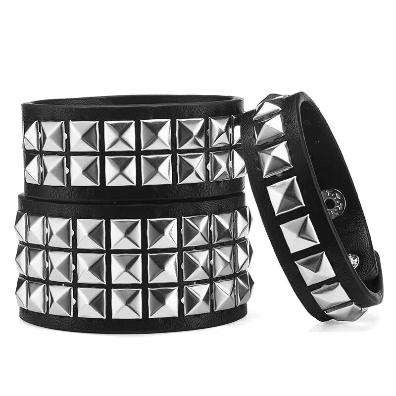 Y2K Wrist Fashion Square Bead Rivet Wrist Strap Personalized Retro Pyramid Punk PU Jewelry Bracelet Belt Strap Suitable for Men Women - She Vibess By C2P