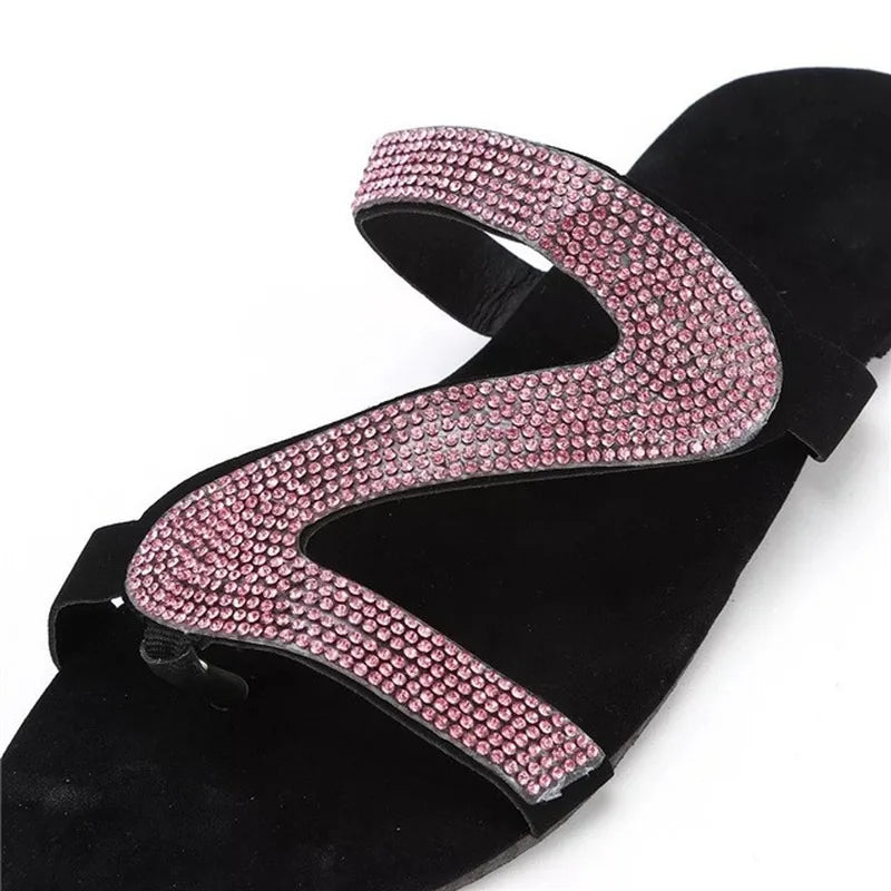 Spring/summer 2024 new sandals women bright diamond casual outdoor travel flip flop beach shoes non-slip durable slippers ms - She Vibess By C2P