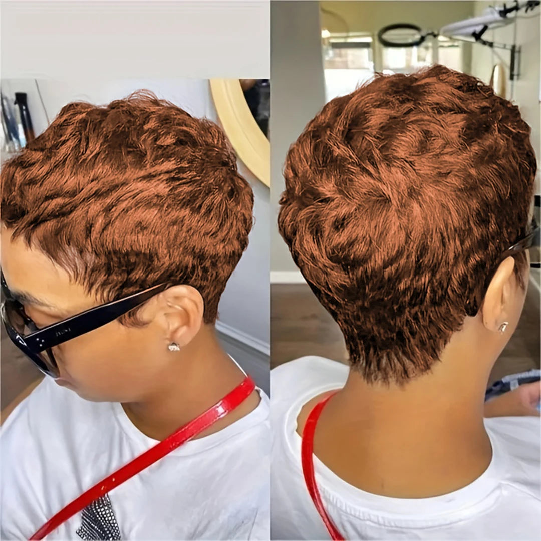 Short Pixie Cut Wig Human Hair For Women Machine Made Wigs With Bangs Colored Wig 180 Density - She Vibess By C2P