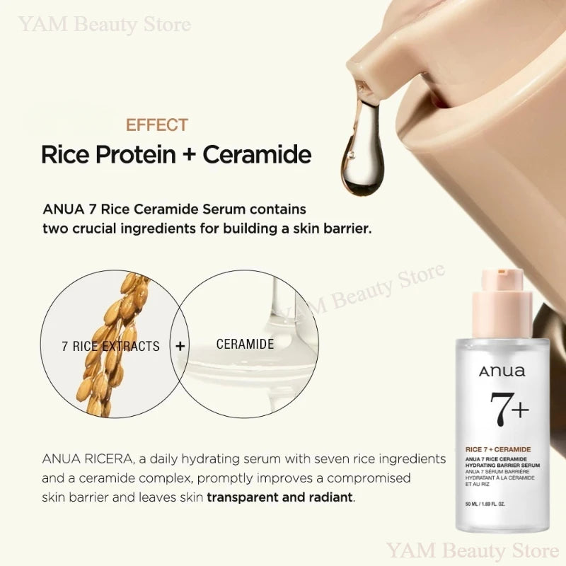 Korean Skin Care Essence 7 Rice Ceramide Hydrating Barrier Serum Facial Brightening Rice Hyaluronic Acid Daily Hydrating Serum - She Vibess By C2P