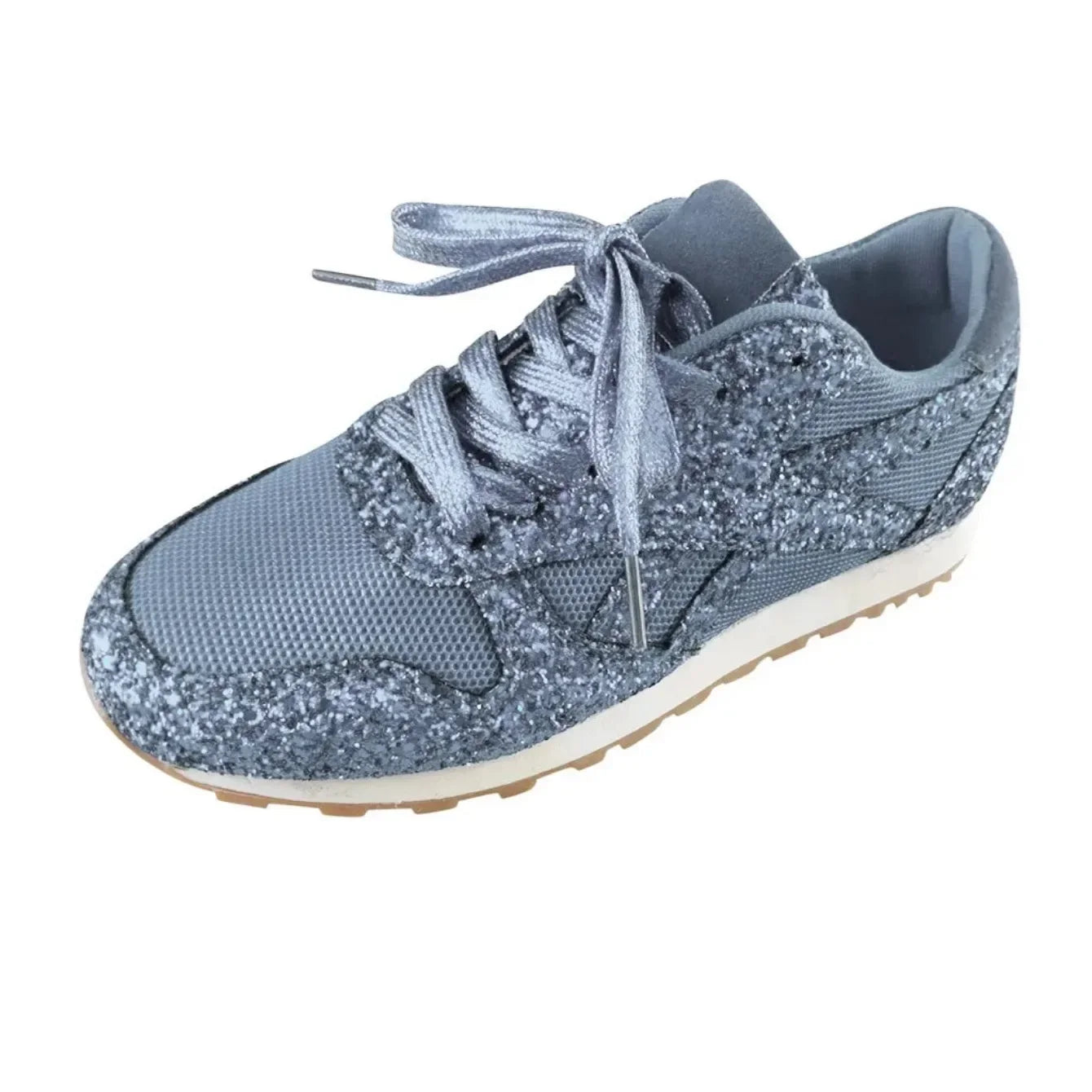 2024 New Women Flat Sneakers Casual Bling Vulcanized Shoes Women Mesh Lace Up Platform Plus Size Fashion Outdoor Woman Shoes - She Vibess By C2P