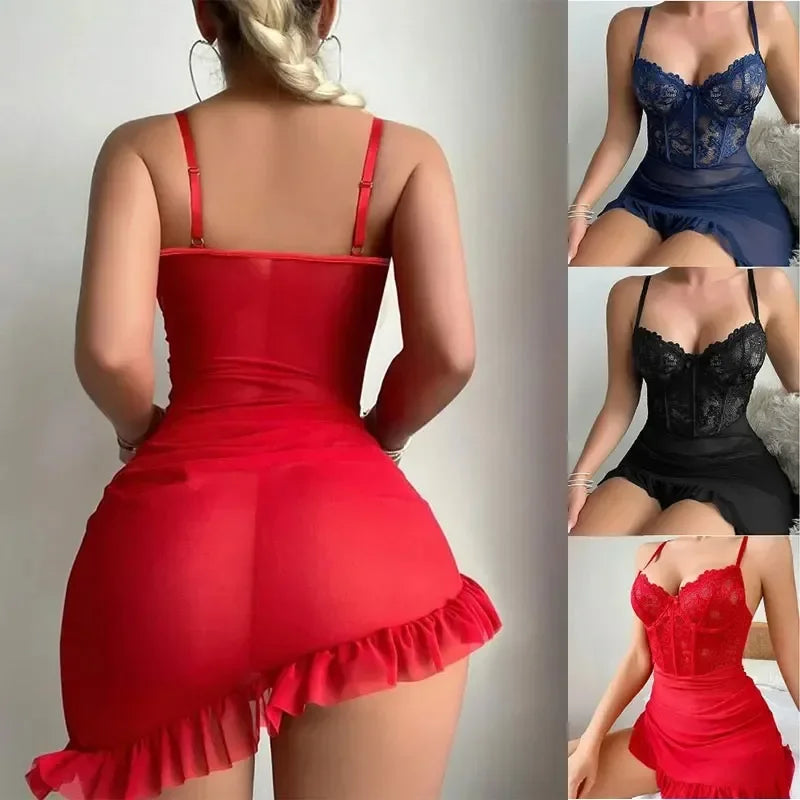 Transparent Underwire Bra Erotic Set Sexy Fairy Lingerie Women's See Through Lace Nightdress Pajamas Sets Delicate Sexy Nighty-I’m Over 21 - She Vibess By C2P