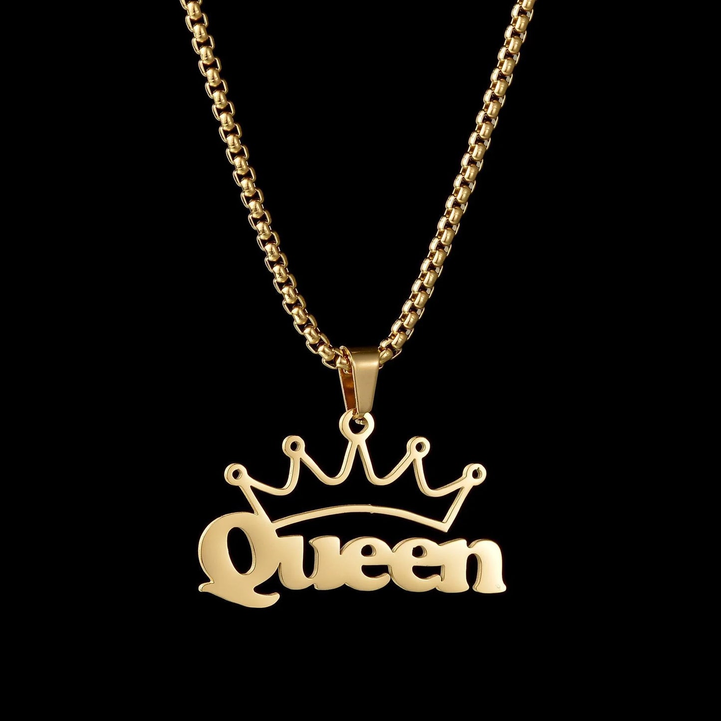 Goxijite Customized Name Pendant For Men Women Stainless Steel Personalized Big Crown Letter Necklace Thick Chain Jewelry Gift - She Vibess By C2P