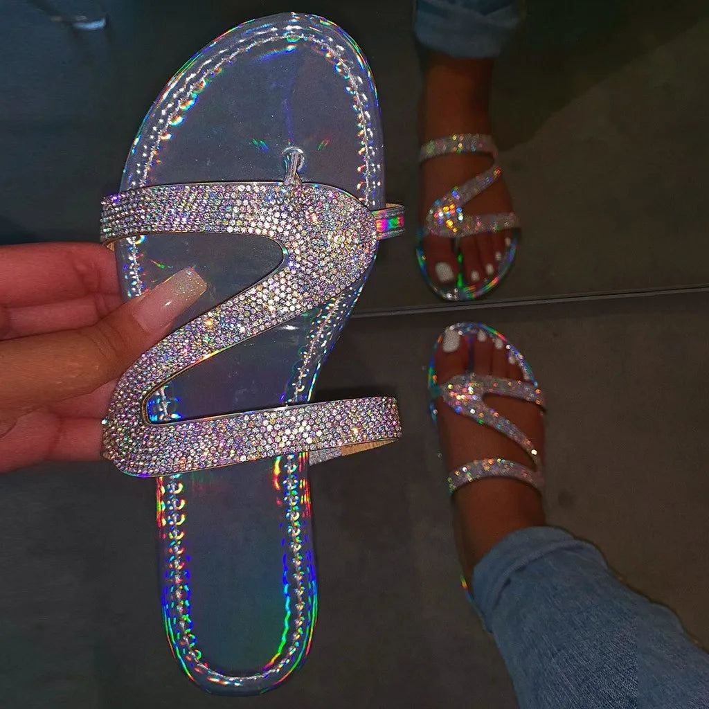 Spring/summer 2024 new sandals women bright diamond casual outdoor travel flip flop beach shoes non-slip durable slippers ms - She Vibess By C2P
