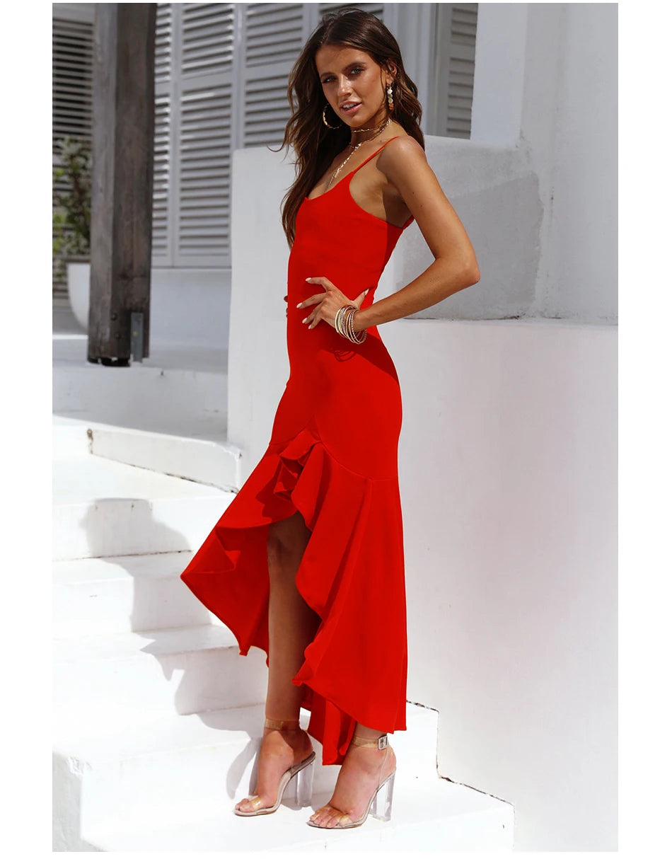 Jocoo Jolee Women Sexy Strap Slash Neck Long Dress Casual Irregular Ruffled Ankle-Length Party Dress Sling Bodycon Dress Vestido - She Vibess By C2P