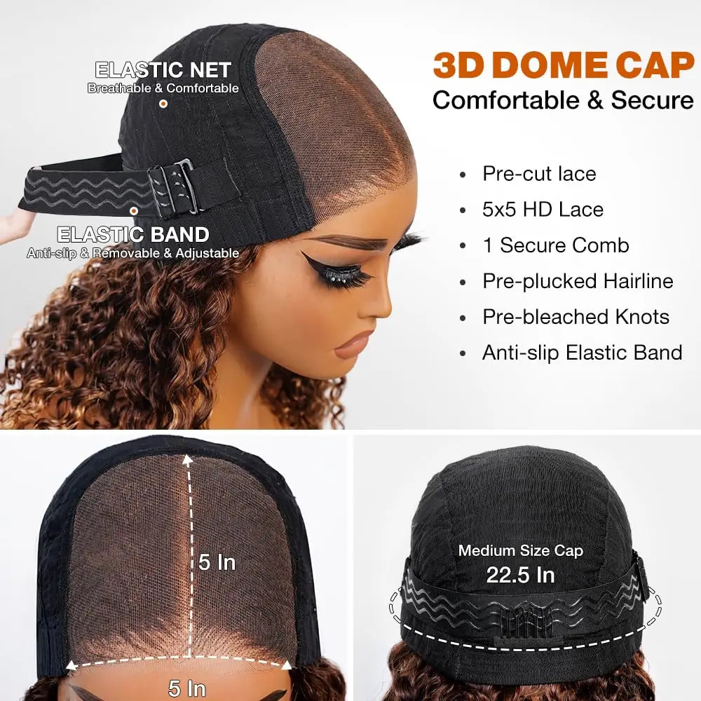 Deep Wave Honey Blonde Glueless Bob Wigs Human Hair Pre Plucked Pre Cut Highlight Wear and Go Curly Wigs Ombre HD Lace Front Wig - She Vibess By C2P
