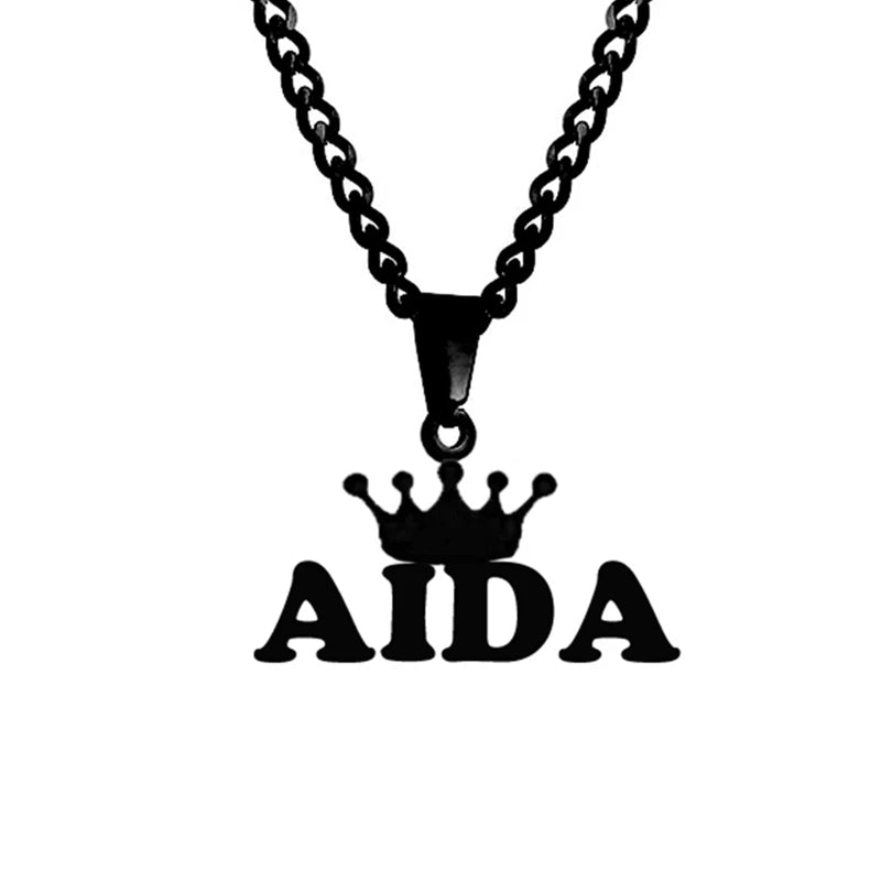 Goxijite Customized Name Pendant For Men Women Stainless Steel Personalized Big Crown Letter Necklace Thick Chain Jewelry Gift - She Vibess By C2P