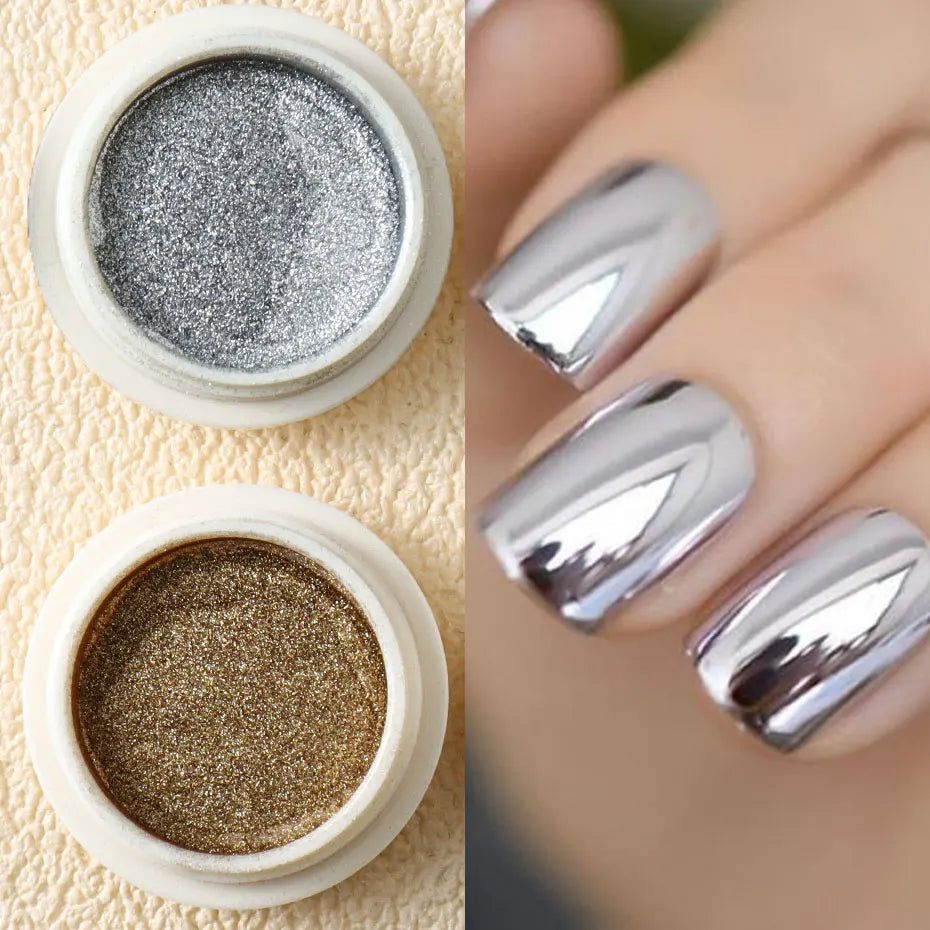 6pc Gold Metallic Mirror Glitter Nail Art Dust Rose Gold Silver Powder UV Gel Polish Chrome Rubbing Pigment Flake Manicure Decor - She Vibess By C2P