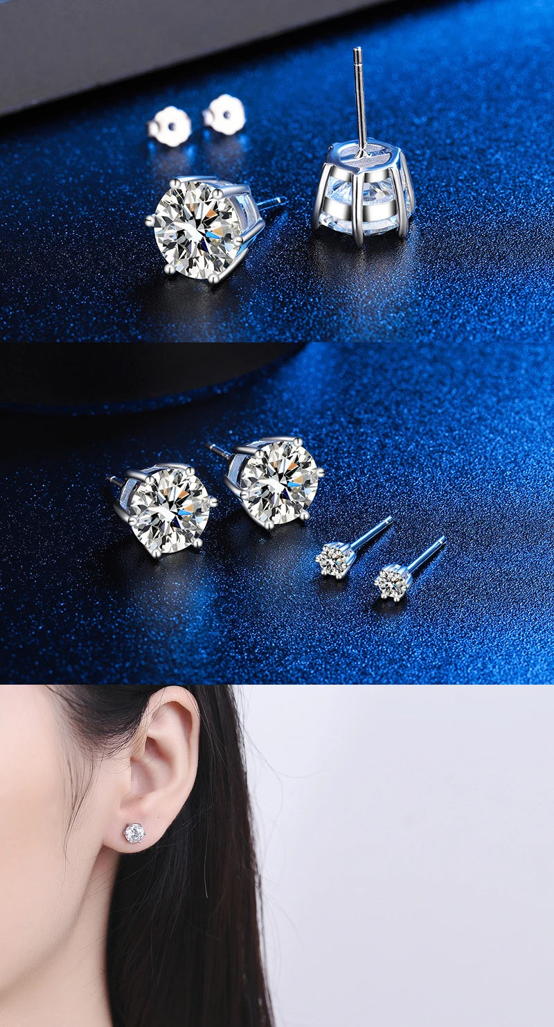 2 GRA Certificates S925 Sterling Silver Stud Earrings For Women And Men 100% Real Moissanite Pass Diamond Test Pen Fine Jewelry - She Vibess By C2P