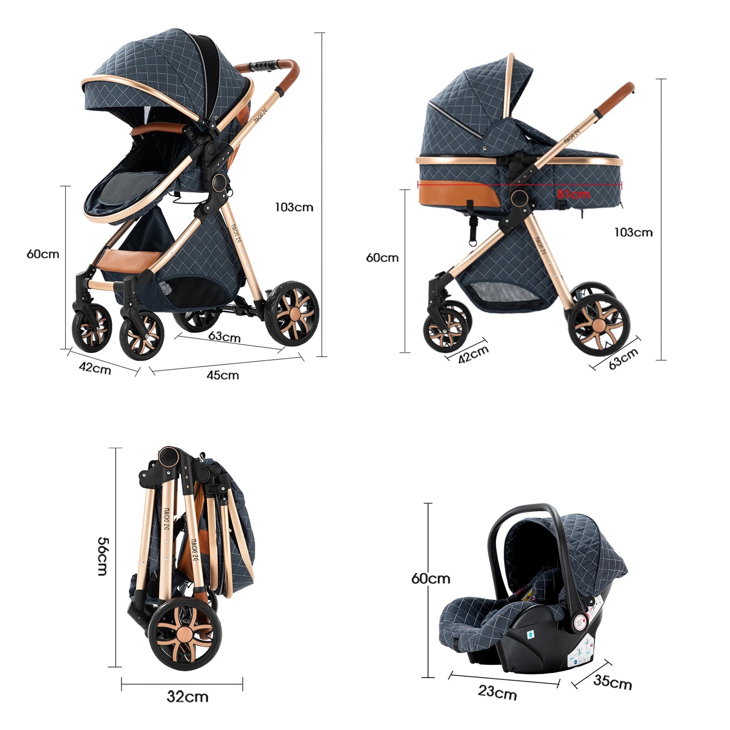Lightweight Baby Stroller 3 in 1 Newborns Travel System Prams Multifunctional High Landscape Baby 4 IN 1 Strollers with Isofix - She Vibess By C2P