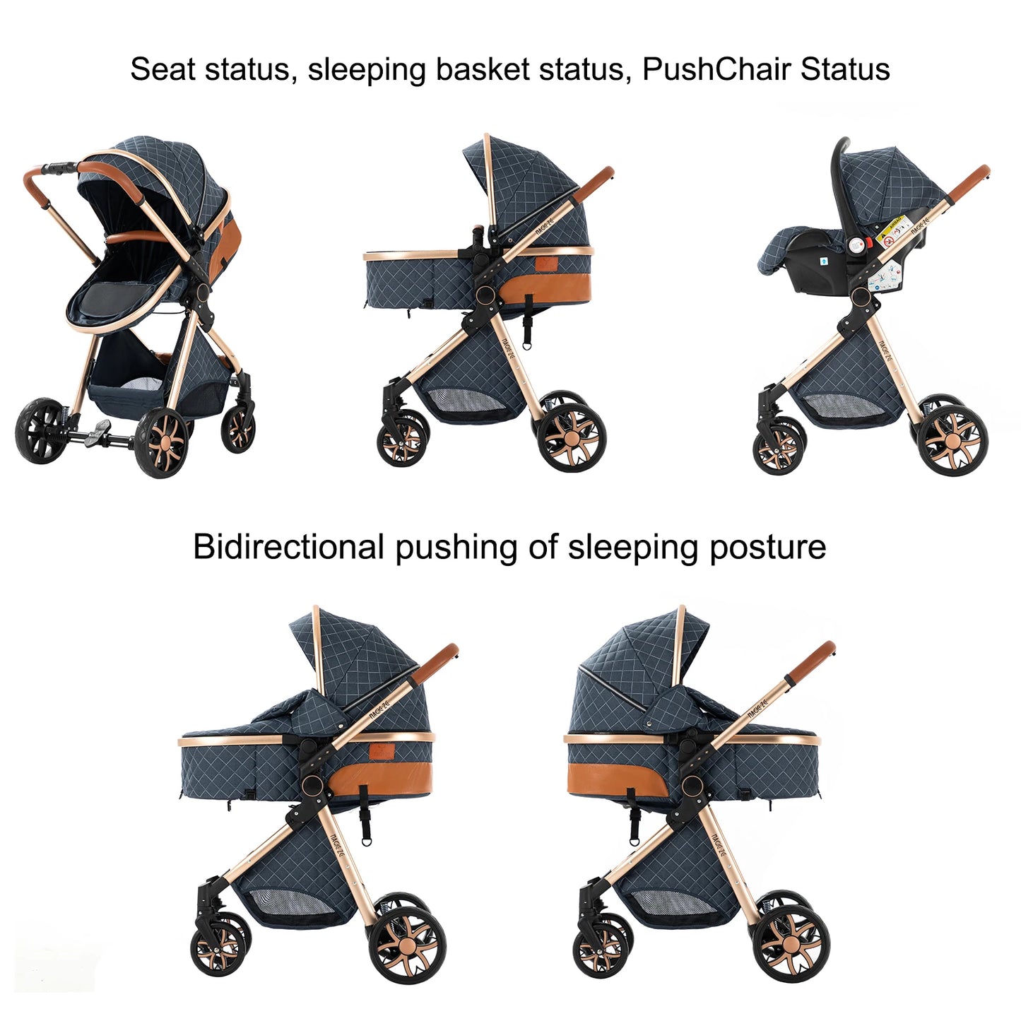 Lightweight Baby Stroller 3 in 1 Newborns Travel System Prams Multifunctional High Landscape Baby 4 IN 1 Strollers with Isofix - She Vibess By C2P