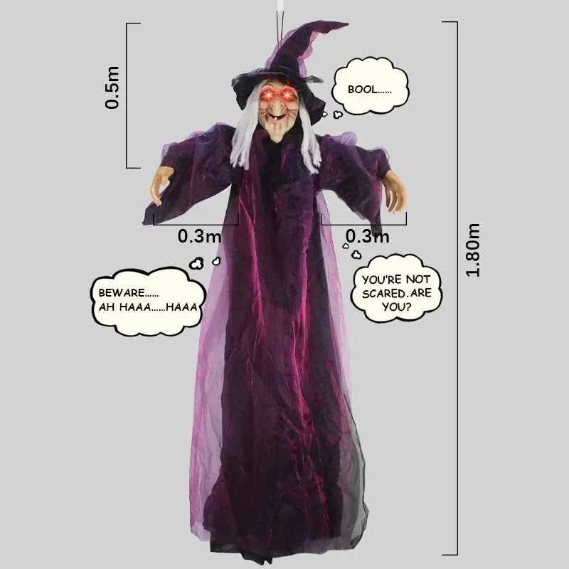 Halloween Hanging Witch Decor Skeleton with Sound Glowing Red Eyes Scary Talking Witch Halloween Decorations Haunted House Props - She Vibess By C2P