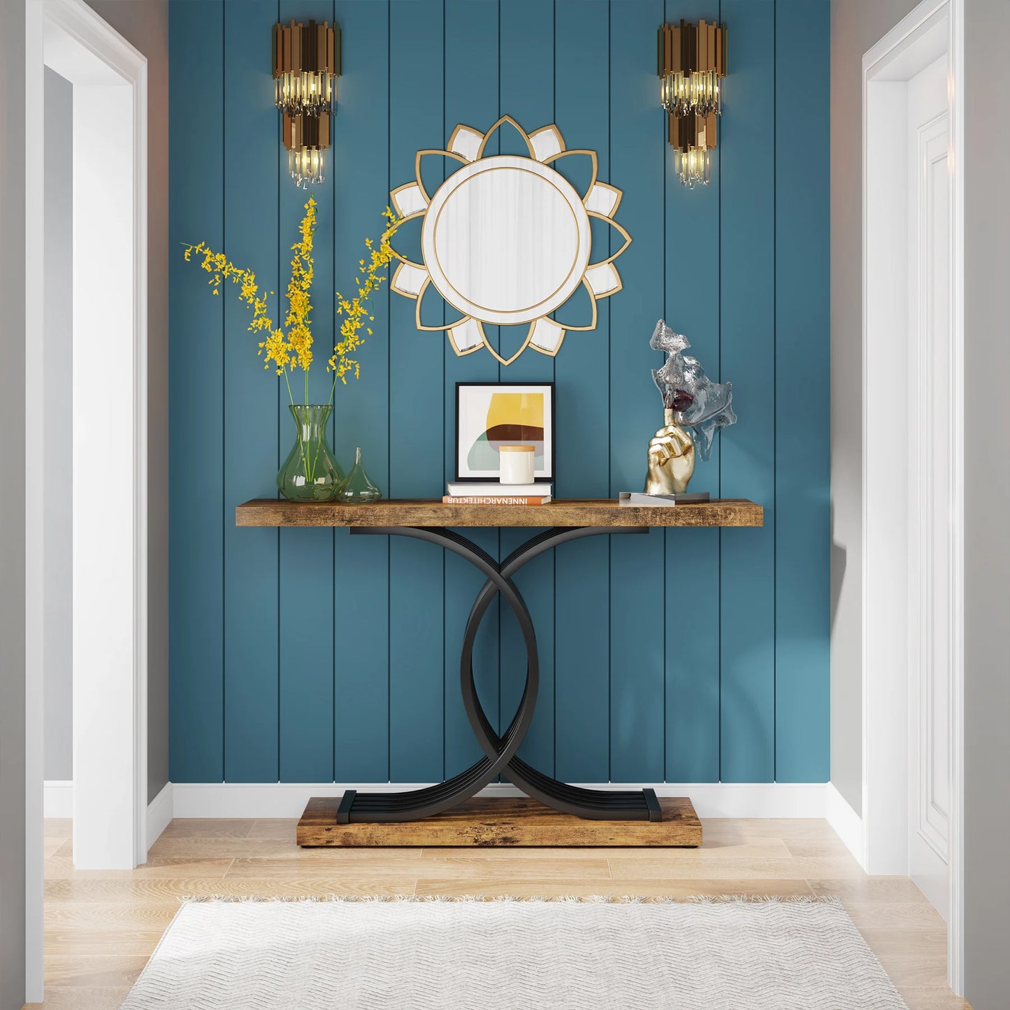 Tribesigns Gold Entryway Table, Modern 39-Inch Console Faux Marble Narrow Wood Sofa with Geometric Metal Legs - She Vibess By C2P