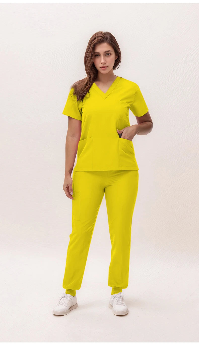 2025 New Nurse Uniforms V-neck Top Jogger Pants Scrub Sets Surgical Workwear Dentist Nursing Suit Hospital Doctor Outfit S21 - She Vibess By C2P