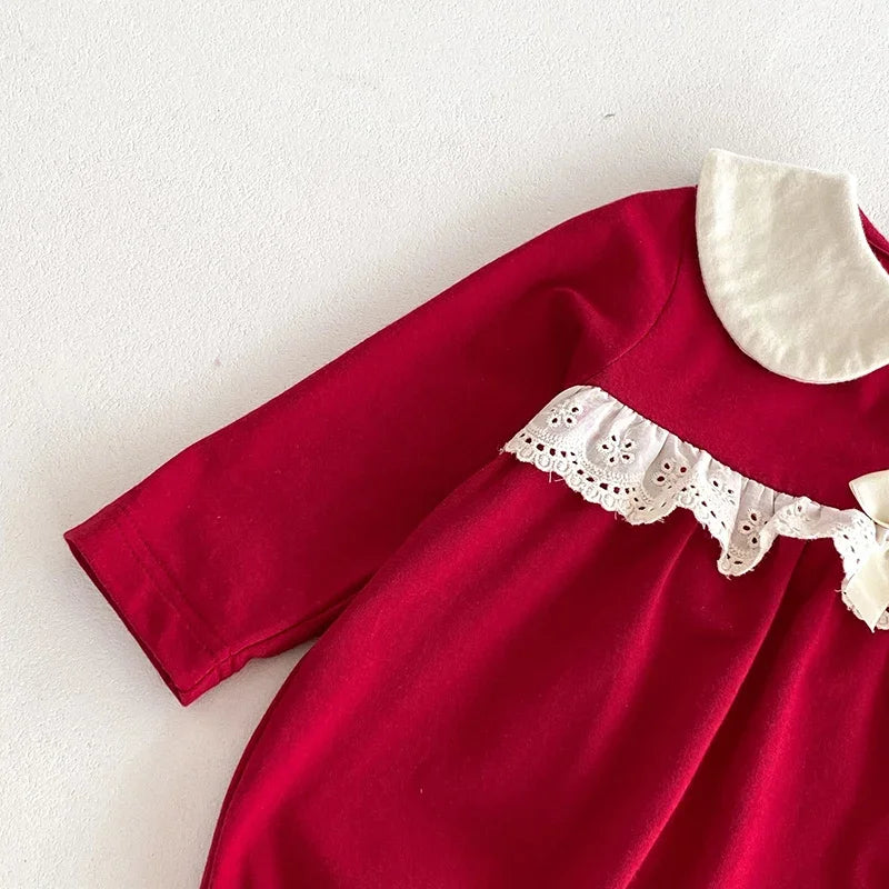 2024 New Autumn Christmas Newborn Baby Girls Long Sleeved Cotton Splicing Infant Baby Jumpsuit 0-24M Children Clothes - She Vibess By C2P