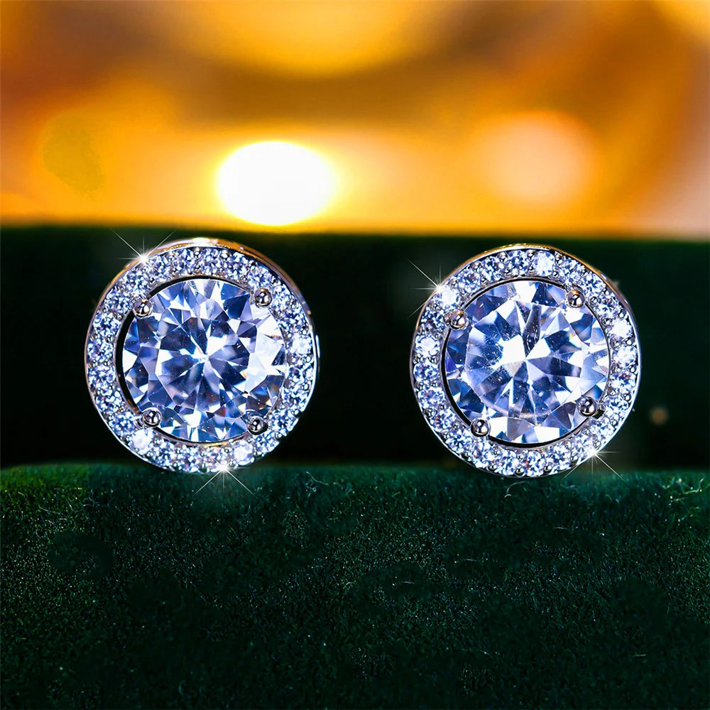 Luxury Female Crystal Purple Blue Green Round Stud Earrings Silver Color Wedding Jewelry For Women - She Vibess By C2P