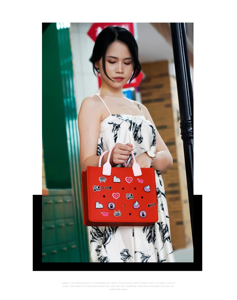 EVA Large Leather Shoulder Bag Handbag Tote Bag Storage for Women Casual Waterproof Beach Bag Hole Fit Charm Fashion Storage Bag - She Vibess By C2P