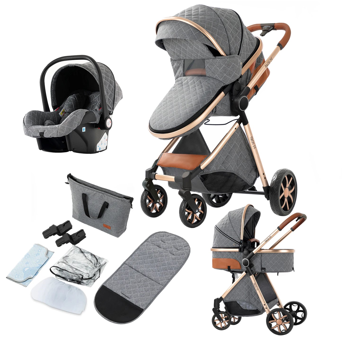 Lightweight Baby Stroller 3 in 1 Newborns Travel System Prams Multifunctional High Landscape Baby 4 IN 1 Strollers with Isofix - She Vibess By C2P