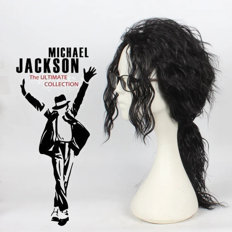 Michael Cosplay Black Wig Michael Role Play Medium Long Curly Black Hair Wig Halloween Cos Wigs - She Vibess By C2P